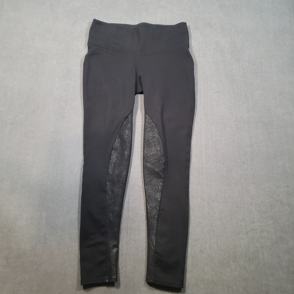 Spanx Leggings Womens Medium Black Metallic Panel High Rise Activewear Yoga